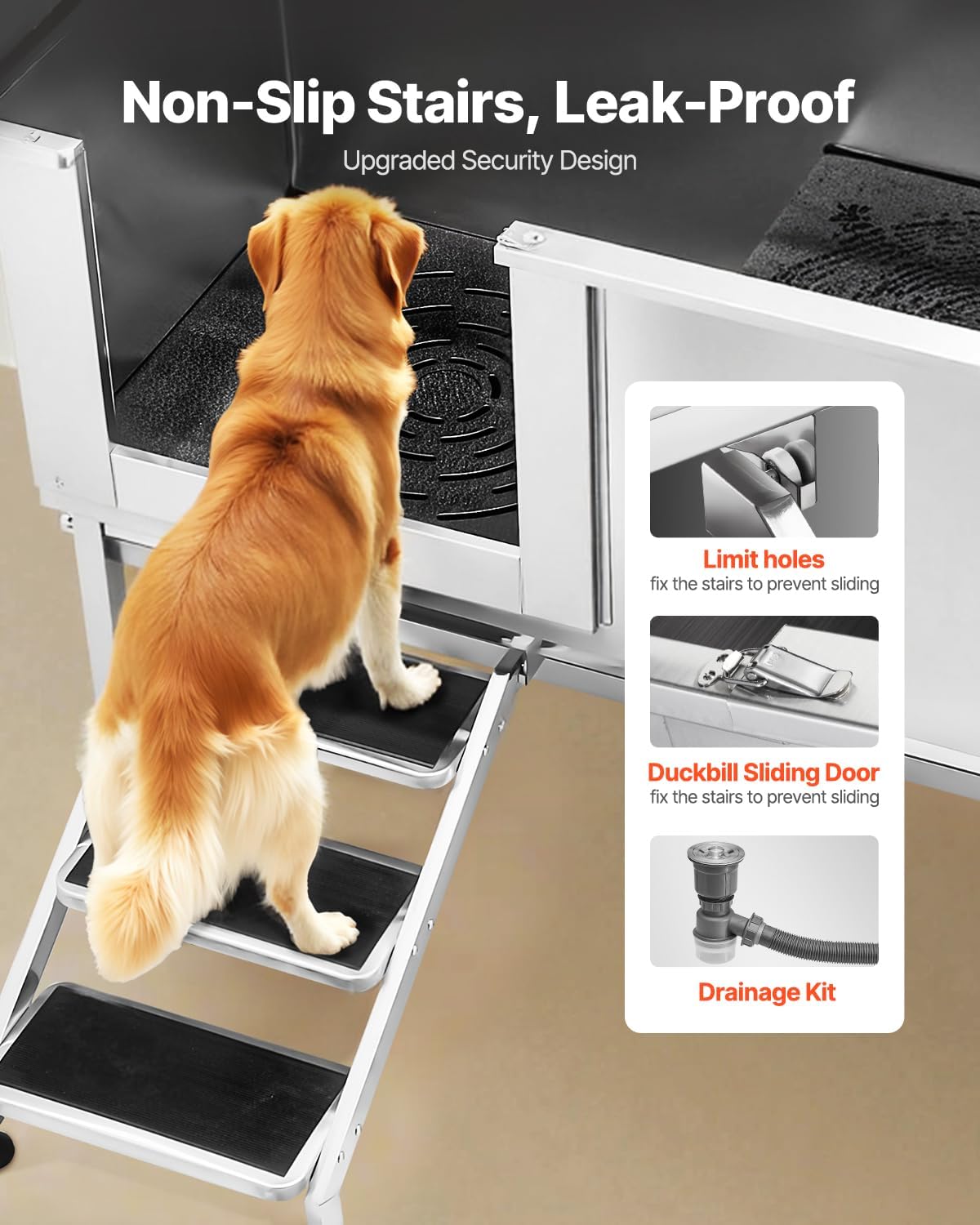 VEVOR Stainless Steel Dog Washing Station, Professional 62 inch Pet Grooming Tub w/Stairs, PE Water Filter Board, Faucet & Showerhead & Soap Holder Bathtub for Large & Medium & Small Pets (Left Door)