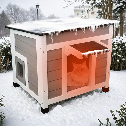 Insulated Cat House Weatherproof Outdoor/Indoor Shelter with Openable Asphalt Roof for Feral Cats & Small Pets