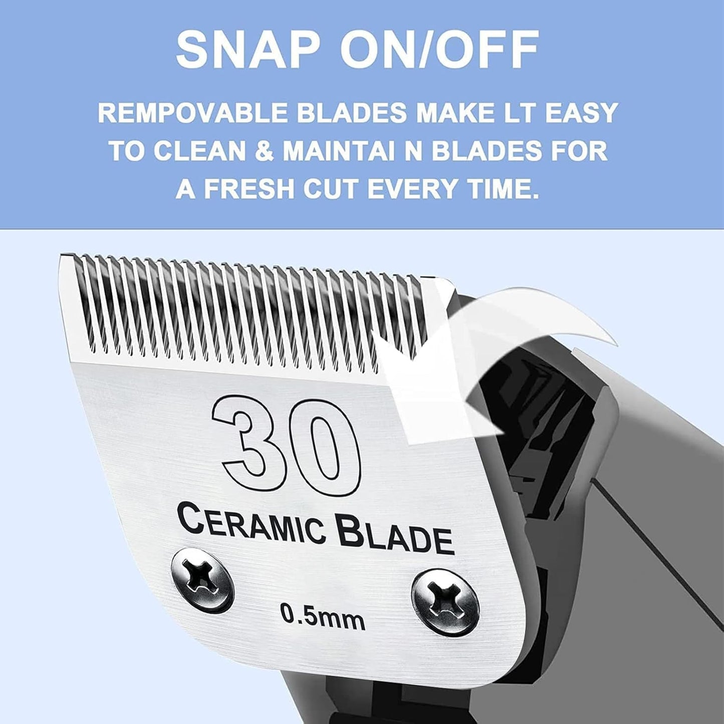 2Pack 30 Blade Dog Grooming Clipper Blades Compatible with Andis/Wahl/Oster Dog Clippers,Detachable Stainless Steel Blade,Size-30, 1/50-Inch Cut Length (64260)