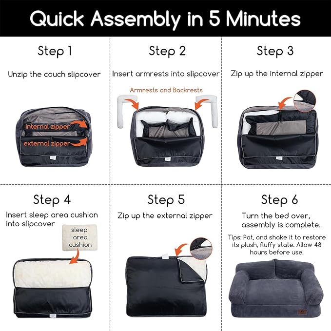 Hollypet Fluffy Plush Dog Cat Pet Couch Soft Calming Sofa Bed for Medium Small Cats and Dogs, Gray, M