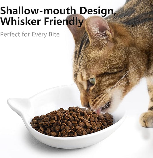 Ceramic Shallow Cat Food Bowls,Whisker Friendly Small Cat Dishes for Indoor Cats Kitten Set of 2