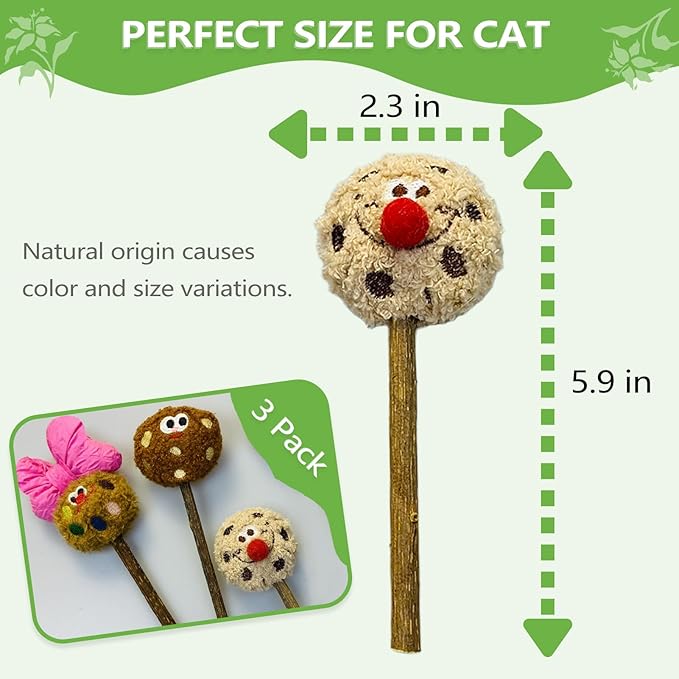 Silvervine Sticks for Cats, Lollipops Catnip Toys & Cat Chew Toy for Teeth Cleaning, Cat Toys for Indoor Cats (3-Pcs)