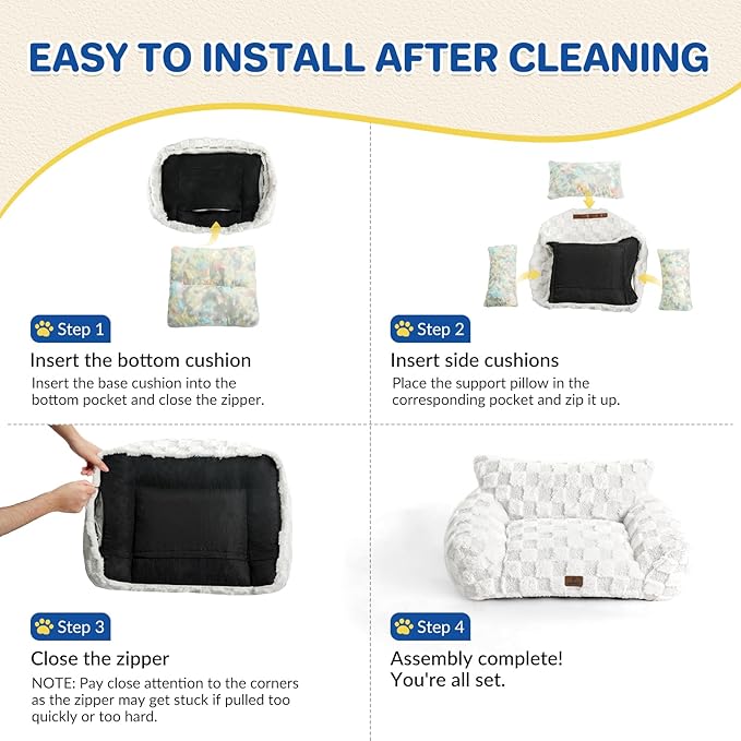 Large Dog Bed Sofa, Fluffy Pet Bed for Medium and Large Dogs, Supportive Dog Couch Sofa for Dogs, Pet Sofas with Washable Cover & Non-Slip, 38 inch, White