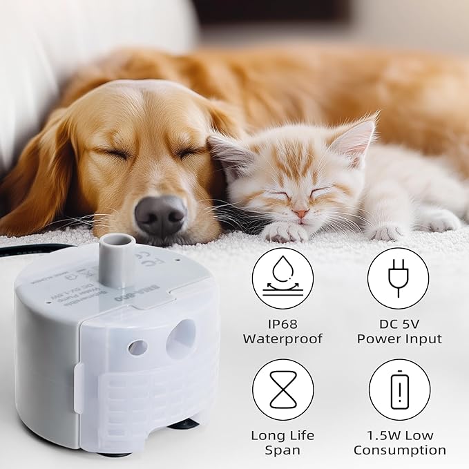 Ultra-Quiet Replacement Pump for Stainless Steel Cat Water Fountains - SMA-800 Motor - Safe and Easy to Clean with Low Voltage DC 5V and USB Cable (Bottom Suction Pump)