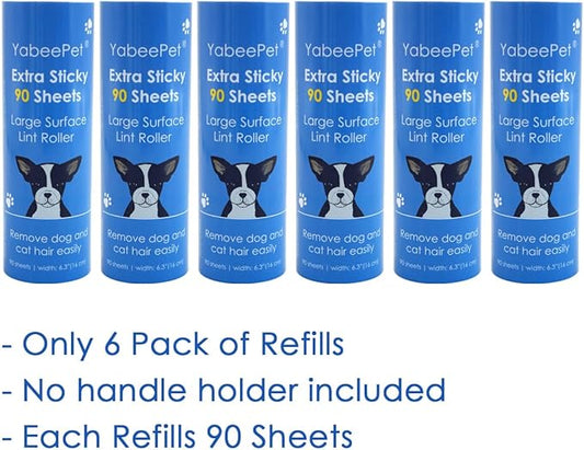 Extra Sticky Large Lint Roller Refills, 6.3'' Giant Lint Roller Refills for Pet Hair, Clothes&Furniture Cleaning, 540 Sheets in Total