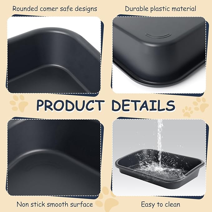 3 Pcs Large Cat Litter Box, Low Entry Senior Cat Litter Box Open Top Pet Litter Boxes Tray for Big Older Cats Kitten Sick Frail or Disabled Cat, 23.2" L x 16.5" W (Dark Gray)