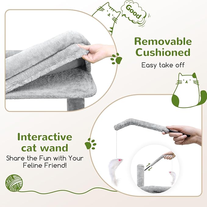 Globlazer F50 Cat Tower for Indoor Cats, 50-inch Heavy Duty Cat Tree for Big Cats, Cat Tree House with Extra-Large Padded Platform, Sisal Scratching Board, 2 Large Condos, Cloud Grey