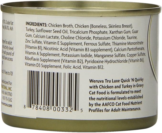 Weruva's TruLuxe Cat Food, Quick 'N Quirky with Chicken & Turkey in Gravy, 6oz Can (Pack of 24), Brown