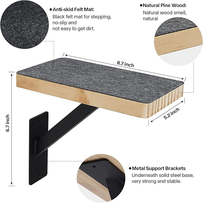 Cat Wall Climbing Steps Pack of 3 - Sturdy Wall Floating Shelves, Indoor Cat Furniture & Perch, Hammock Bed, Ladder Stairs - Easy to Install