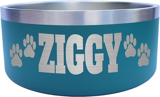 Custom Dog Bowl with Paws and Name - Engraved, Nonslip, Personalized, Custom Cat Bowl, 304 Stainless Steel, Feeding, Pet Supplies (Teal, Large -64oz)