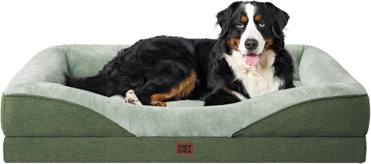 EHEYCIGA Memory Foam XL Dog Bed for XLarge Sized, Extra Large Orthopedic Dog Sofa with Sides and Waterproof Liner, Washable Bolster Pet Couch with Removable Cover, 42x30x7.5 Inch, Green