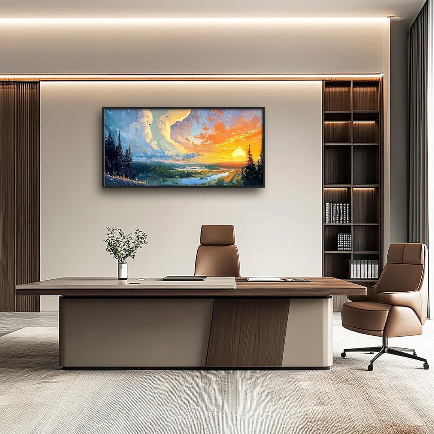 Framed Large Sunrise Wall Art for Living Room, Oversized Sunrise Wall Decor Forest Lake Landscape Canvas Print Natural Picture Home Decoration for Bedroom Living Room Office 60"x30"