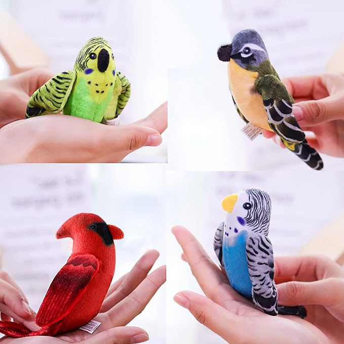 Dorakitten Cat Catnip Toys Interactive Cats 4pcs Kitten Plush Nip Chew Bird Toy with Crinkle Paper Pet Best Treats Stuffed Pillow Cute Teething Play Gifts Soft Kick Sound Supplies for Indoor Kitty