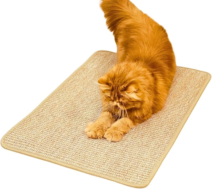 Cat Scratch Mat,23.6 X 15.7 Inch, Natural Sisal Cat Scratching Mat with Jute Border,Protect Sofas, Carpets,Floor, and cat Paws,Beige
