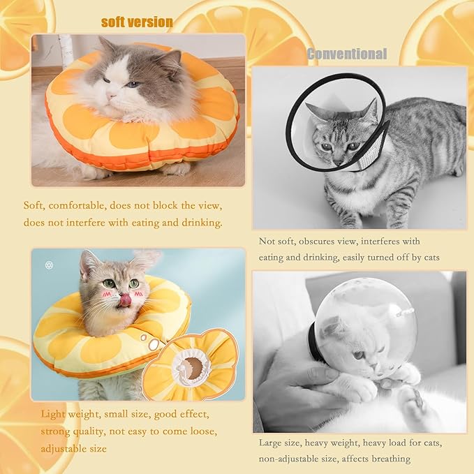 Cat Recovery Soft Collar.Cute Orange Shape, Waterproof Soft Recovery Collar. Anti-bite and Anti-Lick Wound Healing Safe Adjustable Elizabethan Collar.(L)
