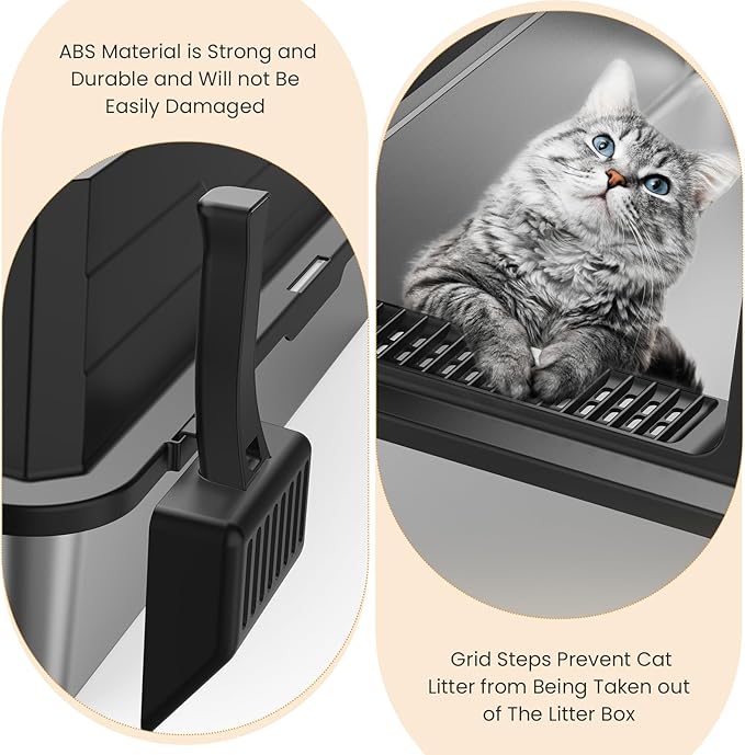 XXXL Stainless Steel Litter Box with Footboard,Extra Large 28" L x 20" W Metal Litter Box for Big Cats & Multiple Cats with High Sided, Anti-Leakage, Non-Sticky, Easy Cleaning, Include Scoop