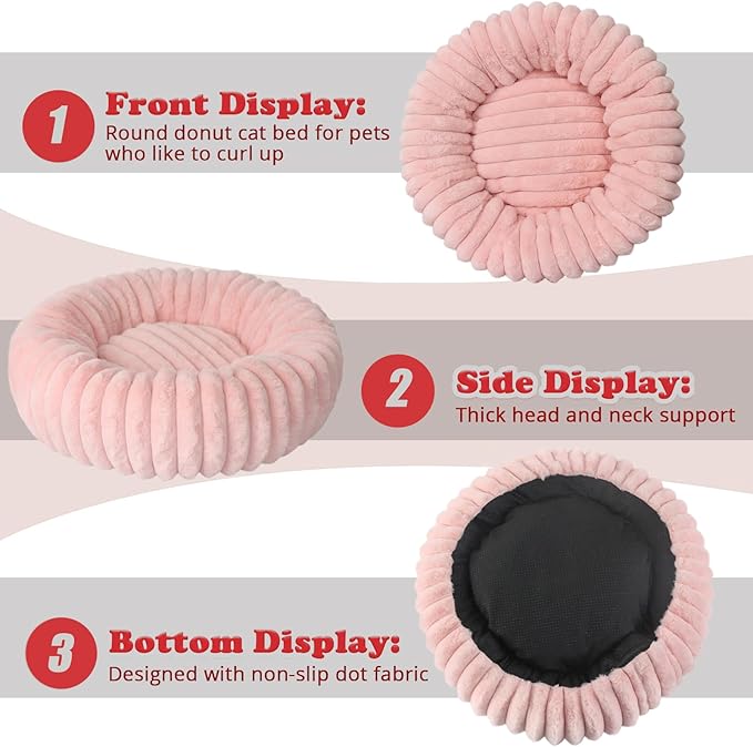 Pink Puppy Beds for Small Dogs and Kitty Washable Soft Comfort Donut Cute Cuddle Dog Bed with Sides Cat Beds for Indoor Cats,Round Corduroy Fleece Pet Bed for Small Cats and Tiny Dogs Girl,16x16Inches