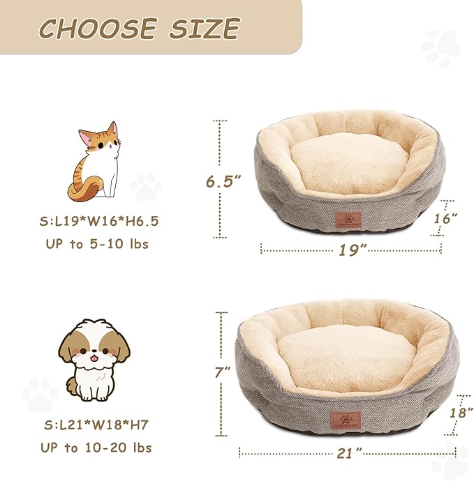 Cat Beds for Indoor Cats,Kitten Bed,Dog Bed for Extra Small Dogs Breeds,Puppy Kennel Bed, Comfy Durable Pet Sleeping Bed, Washable Roun Cat Bed & Non-Slip Bottom, Size 19"L x 16"W x 6.5"Th