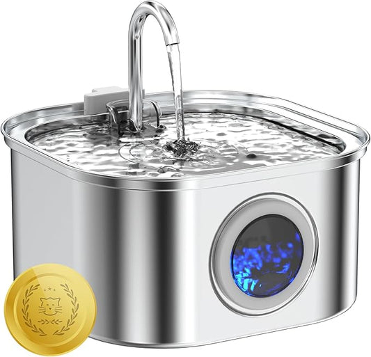 Cat Water Fountain Stainless Steel, 108oz/3.2L Automatic Pet Water Dispenser with 5V Quiet Pump, Triple Filtration, Visible Water Level Window, for Cats, Dogs, Multi-Pet Homes