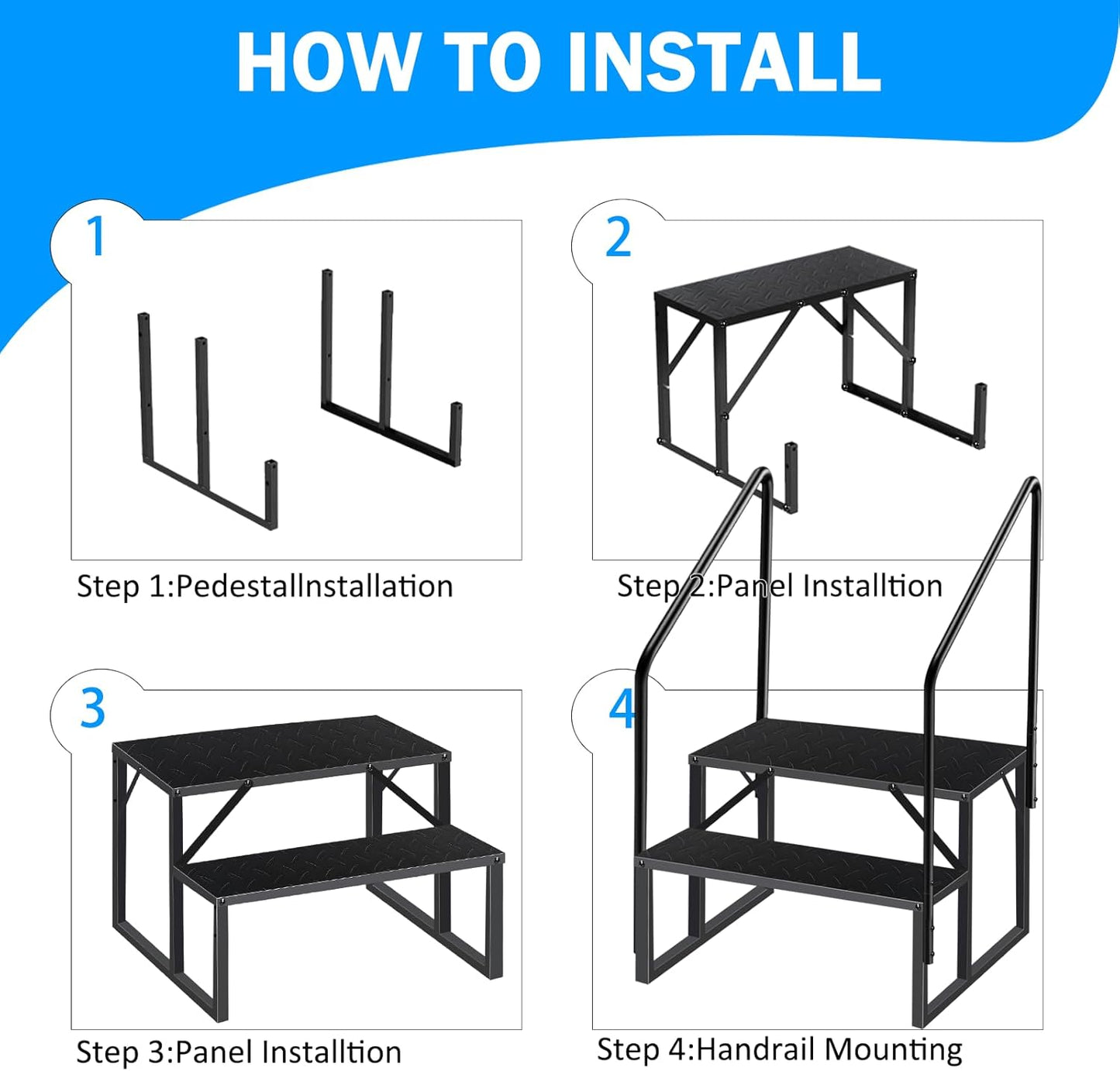 RV Step Stool, 2 Step Ladder, Hot Tub Steps with 2 Handrails, Heavy Duty Ladder Shelf Bookcase, 5th Wheel RV Mobile Home Stairs for Camper/Porch/SPA Pool/Pet Stairs(1 Pack)