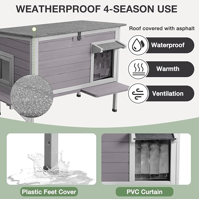 Outdoor Cat House with Insulated Liner, Heated Feral Cat House for Winter, Weatherproof Stray Cat Shelter Outside, Kitty Condo Indoor