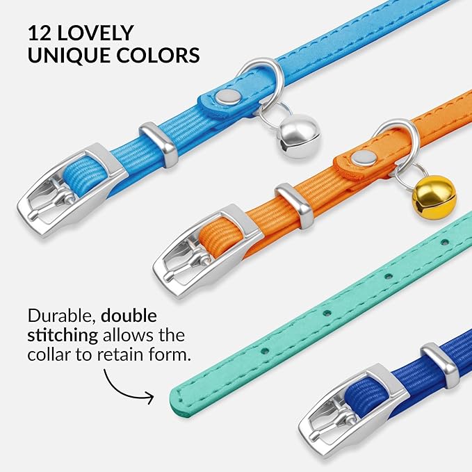 CollarDirect Leather Cat Collar with Bell - Kitten Collar, Small and Big Cat Collar for Boy Cats, Girl Cats with Safety Elastic Strap (Neck Fit 8"-11", Mint Green)