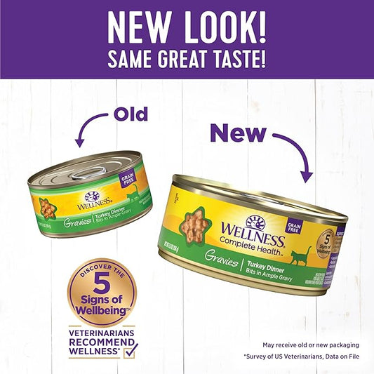 Wellness Complete Health Gravy Adult Wet Cat Food, Natural, Protein-Rich, Grain Free, 5.5 Ounce, 12 Pack, (Turkey Dinner)