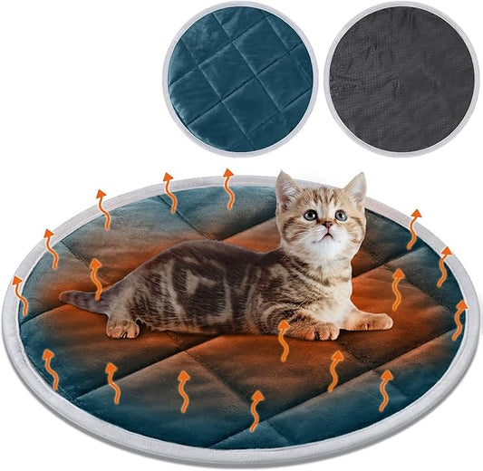 2 Pcs Cat Heating Pad Round 16 Inch Self Heating Cat Mat Washable Heated Bed Anti Slip Warming Pad Pet Bed Mat for Kennel Dog Crate Indoor Outdoor(Blue,16 Inch)