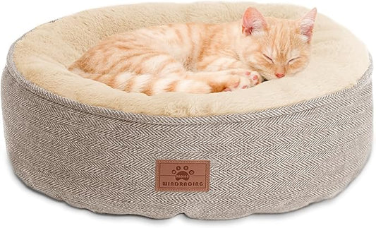 Cat Beds for Indoor Cats,Kitten Bed,Dog Bed for Extra Small Dogs Breeds,Puppy Kennel Bed, Comfy Durable Pet Sleeping Bed, Washable Roun Cat Bed & Non-Slip Bottom, Size 18"L x 18"W x 6.5"Th