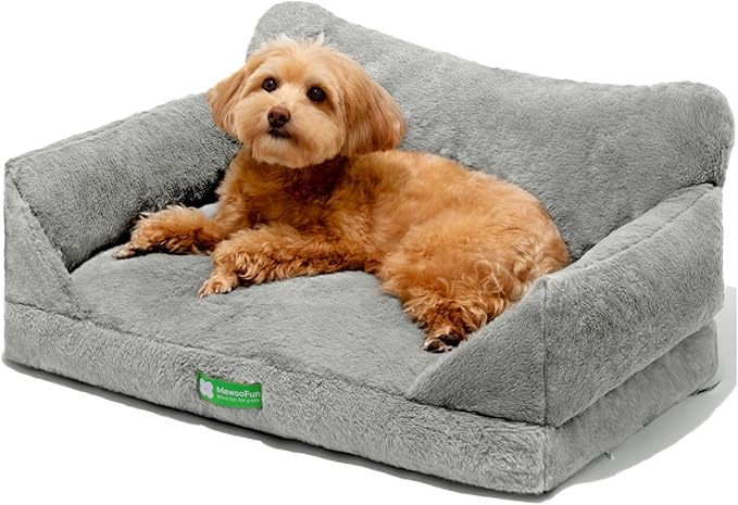 MEWOOFUN Dog Couch Bed, Removable Washable for Indoor Cats and Small Dogs, Supportive Pet Bed with Non-Slip Bottom (Grey, 26x18x11.5)