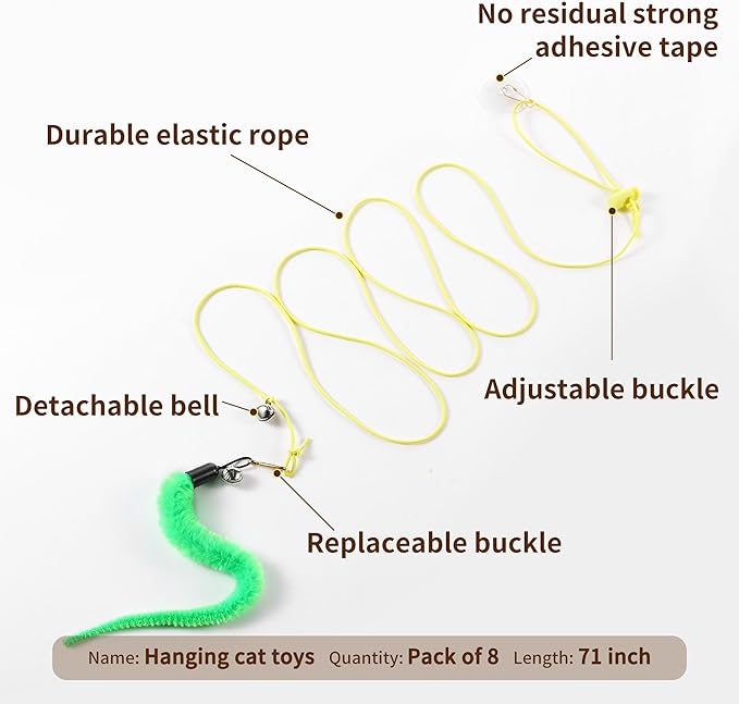 Interactive Cat Feather Toys 8Pcs,Interactive Wand,Cat Teaser Retractable,Indoor cat Hanging Interactive Toy Suitable for Bored Adult Cats and Kittens Play Chase Exercise