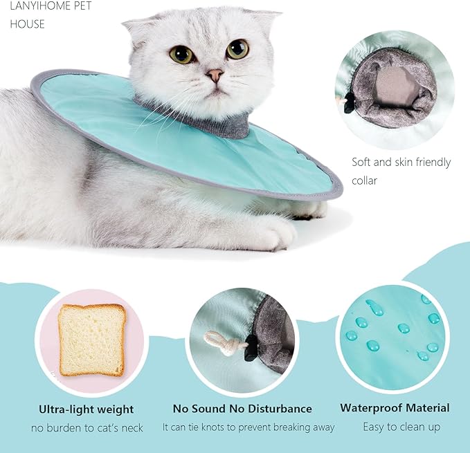 Ultra-Light Cat Recovery Collar - Waterproof Neck Cones After Surgery, Adjustable Flat Elizabethan Collars for Kitten Cats Puppy Rabbits, Mint Green, M Size