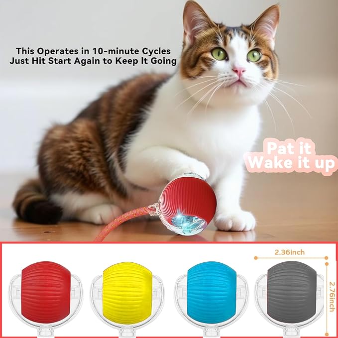 Interactive Cat Toys for Indoor Cats, Automatic Cat Toy with Elastic Mesh Tail, Electric Rolling Ball on Carpet, Chirping and Motion Activate Cat (Pink)