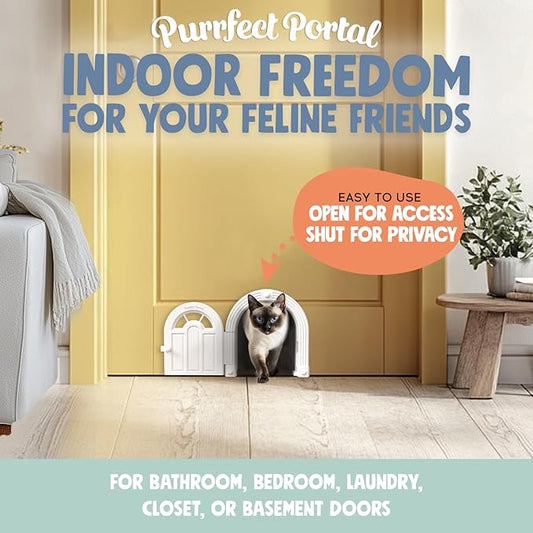 Meow Manor® Cat Door Interior Door - No-Flap, Interior Cat Door for Cats Up to 20 lbs, Easy DIY Setup, Secured Installation in Minutes, No Training Needed…