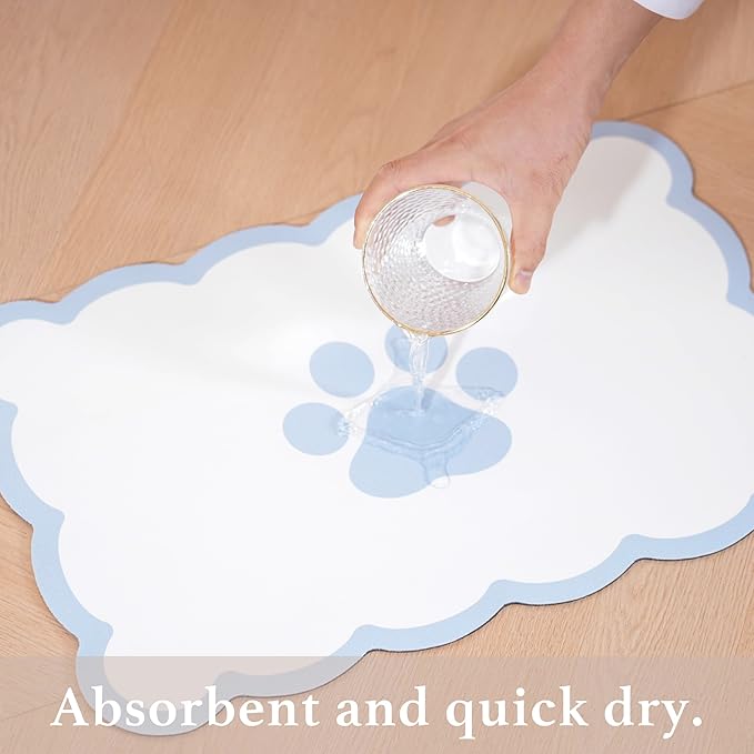 Ralxion Scalloped Dog Feeding Mat, Absorbent Mats for Dog Food and Water Bowl, Dispenser, Cute Elegant Aesthetic Preppy Water Blue Scallop Pet Placemat for Dogs, Cats, Puppy Accessories, 14" X 19”