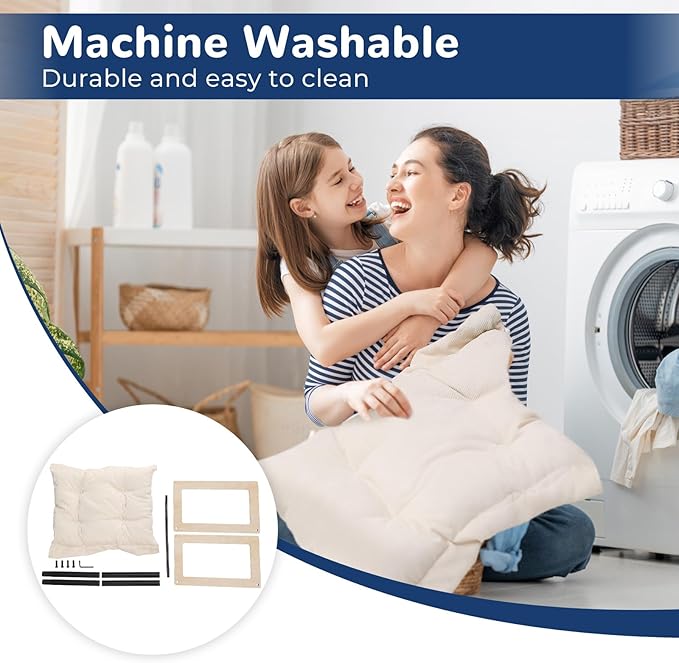 Cat Bed with Removable Washable Cushion, 9.5" Elevated Wooden Cat Hammock Bed, 360° Visibility Dog/Cat Cot with Cozy Winter Pads for Kitty, Puppy, Rabbit and All Pets