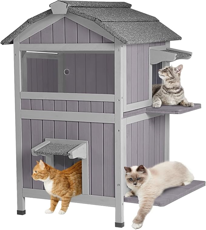 GUTINNEEN Outdoor Cat House Weatherproof Outside Feral Cat Shelter 2 Story