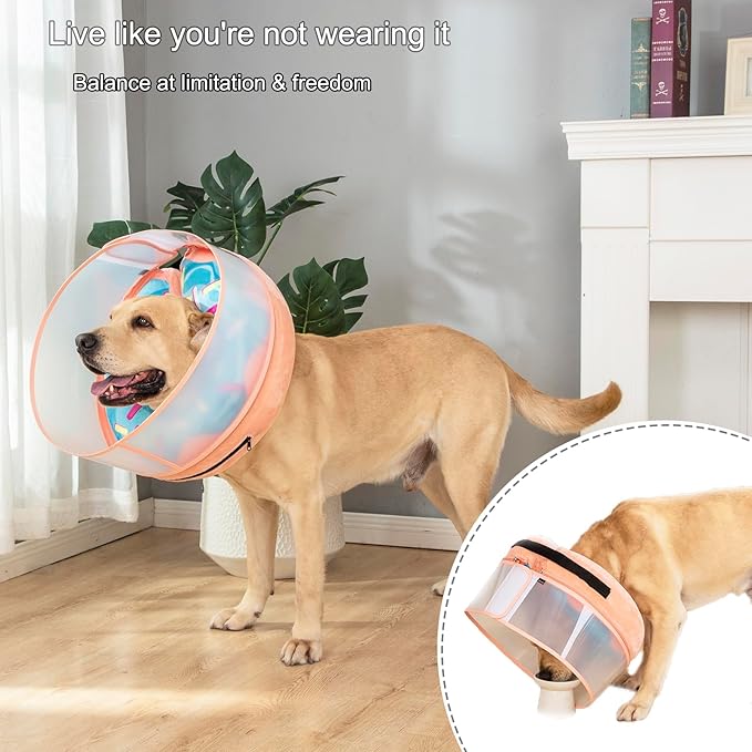 Inflatable Dog Cone Collar with Enhanced Anti-Licking, Soft Neck Donut for Dogs Cats, Recovery Pet Cone Collar After Surgery for Large Medium Small Dogs (Donut Blue, Medium)