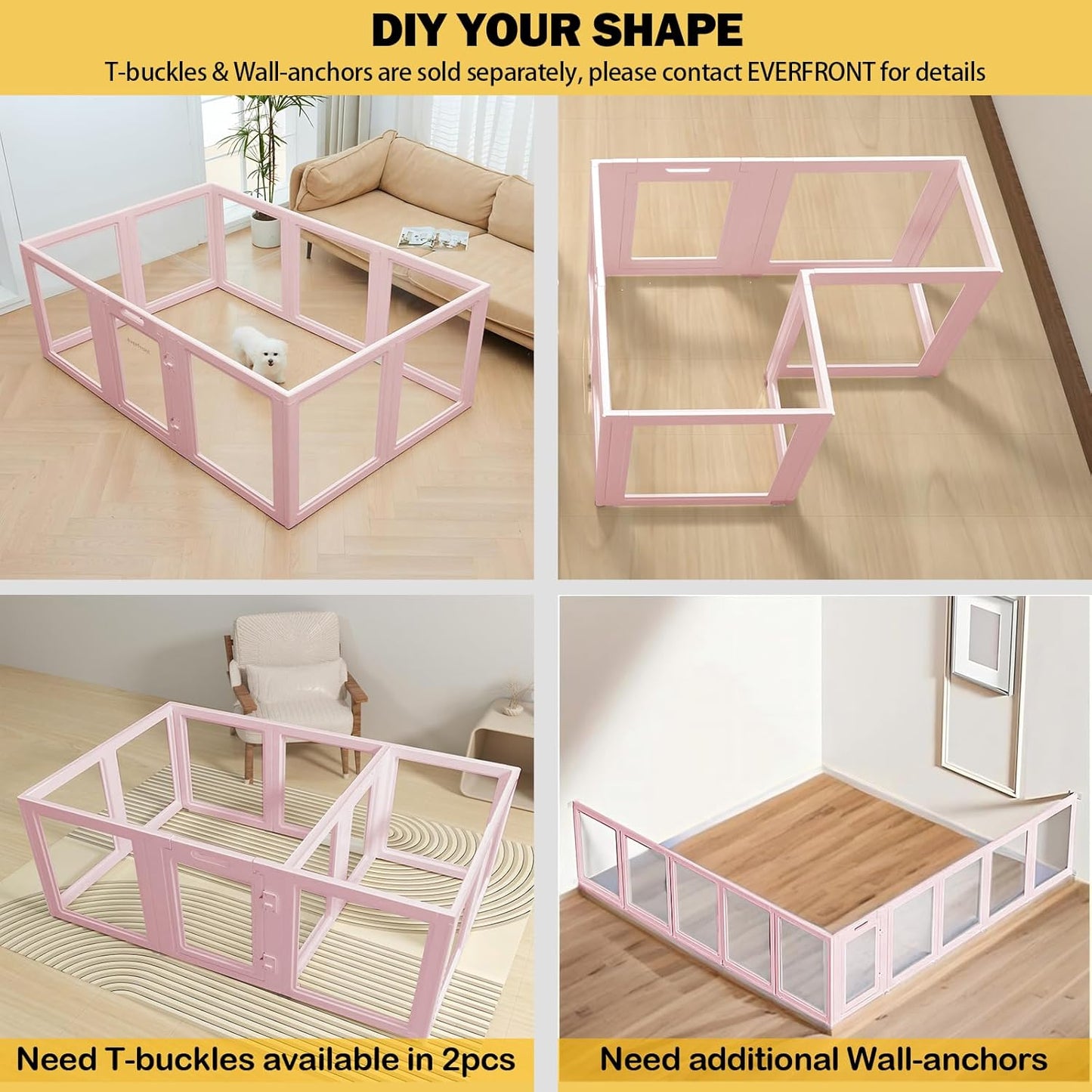 Clear Acrylic Plastic Dog Playpen - Clear Dog Play Pen - Easy Assemble Acrylic Dog Playpen - Puppy Playpen, Cat Playpen, Small Animal Playpen, Dog Play Pen Indoors (Pink-23.6" H, 12PCS)