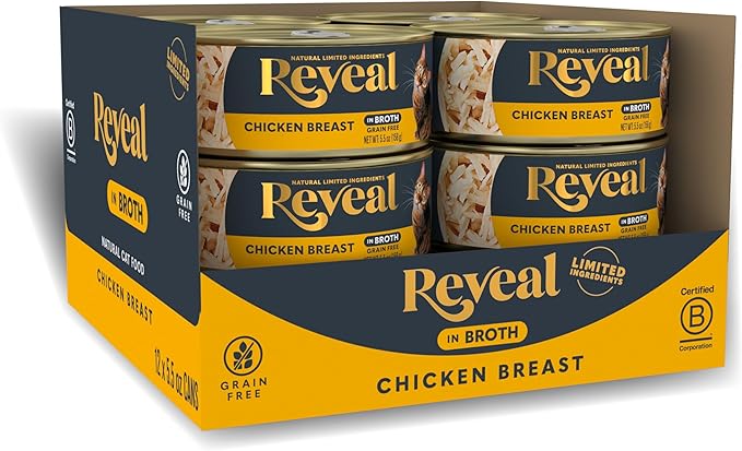 Reveal Natural Wet Cat Food, 12 Count, Grain Free, Limited Ingredient Canned Food for Cats, Chicken Breast in Broth, 5.5 oz Cans