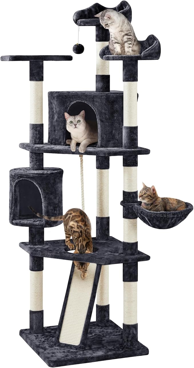 Yaheetech 79 in Cat Tree Tower, Multilevel Cat Trees Plush Covered Cat Tower with 2 Extra Large Condos, Comfy Basket, Sisal Scratching Posts