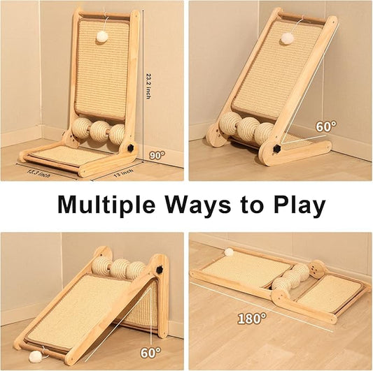 L Shaped Cat Scratching Post, 23.2" Tall Sisal & Wooden Base Cat Scratcher Board for Indoor Cats, Sturdy Vertical Cats Scratching Pad Protects Furniture