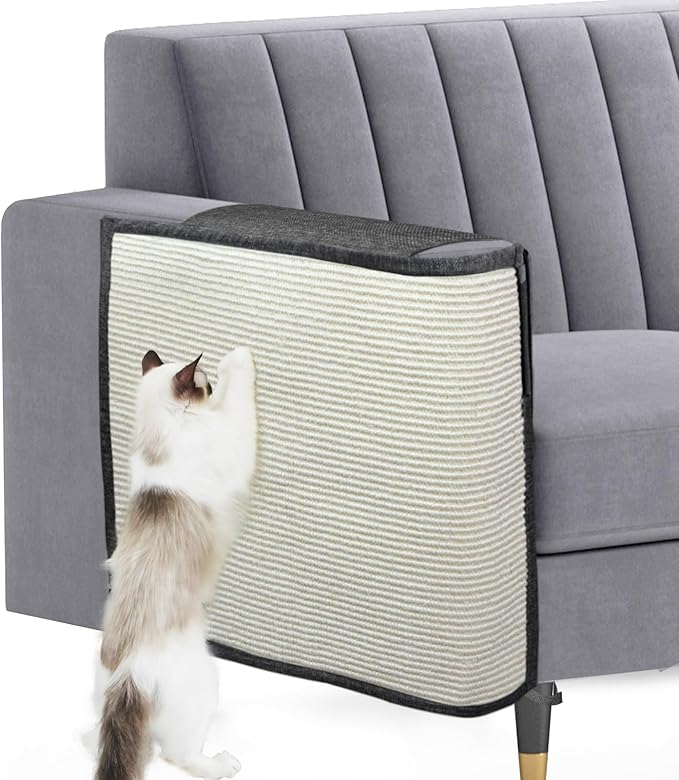 Upgraded Cat Scratch Furniture Couch Protector with 27.6’‘L*19.6’‘W Natural Sisal for Protecting Large Area Couch Sofa Chair(Dark Grey/Right Handed)