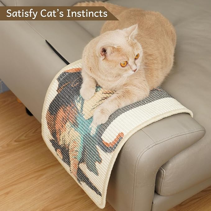 SOLDAY Sisal Cat Wall Scratcher 22x13 inch for Floor Wall Carpet Couch Furniture, Cat Scratching Posts with Velcro Tape, Anti Scratch Furniture Protector(Lightsaber Cat)