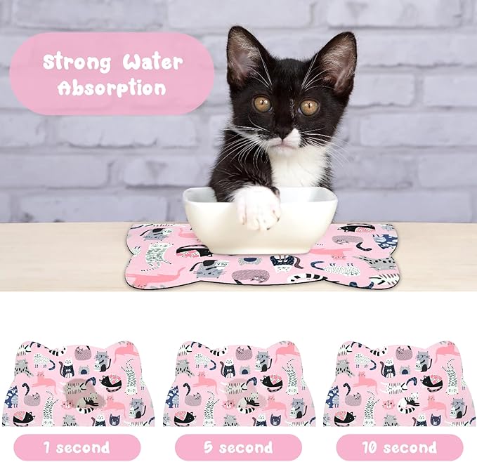 Cat Food Mats for Floor, Dog Water Bowl Mats Pet Feeding Absorbent Placemats for Food and Water Pink 23.6 * 13.7 inch