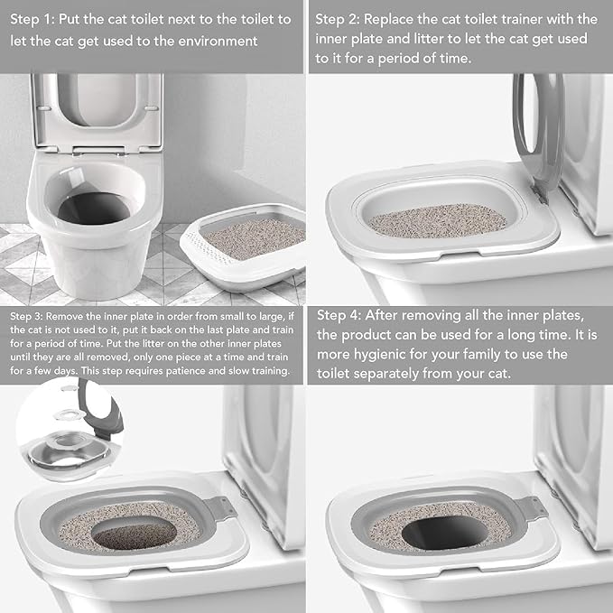 Universal Reusable Cat Toilet Trainer Kit - Detachable Design for Easy Cleaning | Home Pet Care Potty Training System with Litter Box Compatibility (Grey)