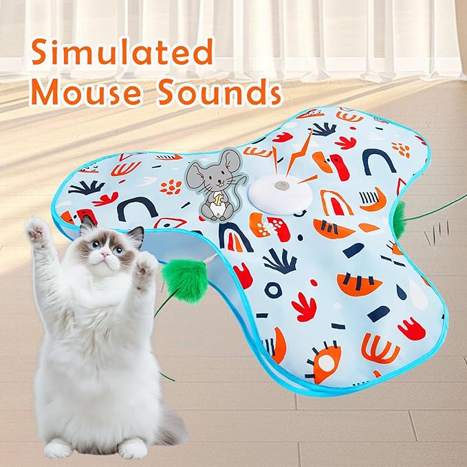 Interactive Cat Toy for Indoor Cats Electric Cat Toys with Moving Feather Mouse Squeaky Automatic Cat Toy Hide and Seek Simulated Hunting USB Rechargeable