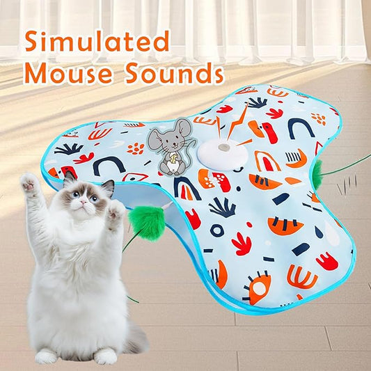 Interactive Cat Toy for Indoor Cats Electric Cat Toys with Moving Feather Mouse Squeaky Automatic Cat Toy Hide and Seek Simulated Hunting USB Rechargeable