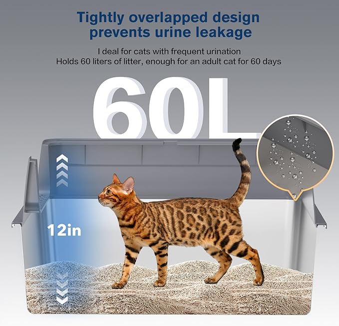 Stainless Steel Litter Box with lid,28" L x20 W XXL Extra Large Litter Boxes,Metal Litter Box with Hight Sides for Big Cats& Multiple Cats,Never Absorbs Odors, Anti-Urine Leakage, Easy Cleaning