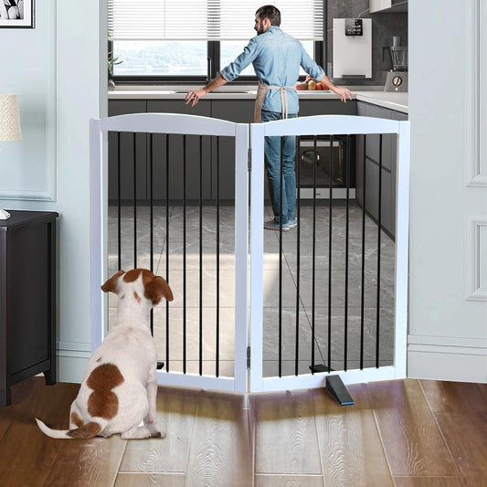Freestanding Panel Dog Gate for Indoor, Doorways,Stairs, or Hallways,Foldable Wooden Dog Gates for House,Pet Gate for Dogs,Dog Fence, Puppy Gate,Support Feet Included,32 "Height-2 Panels,White
